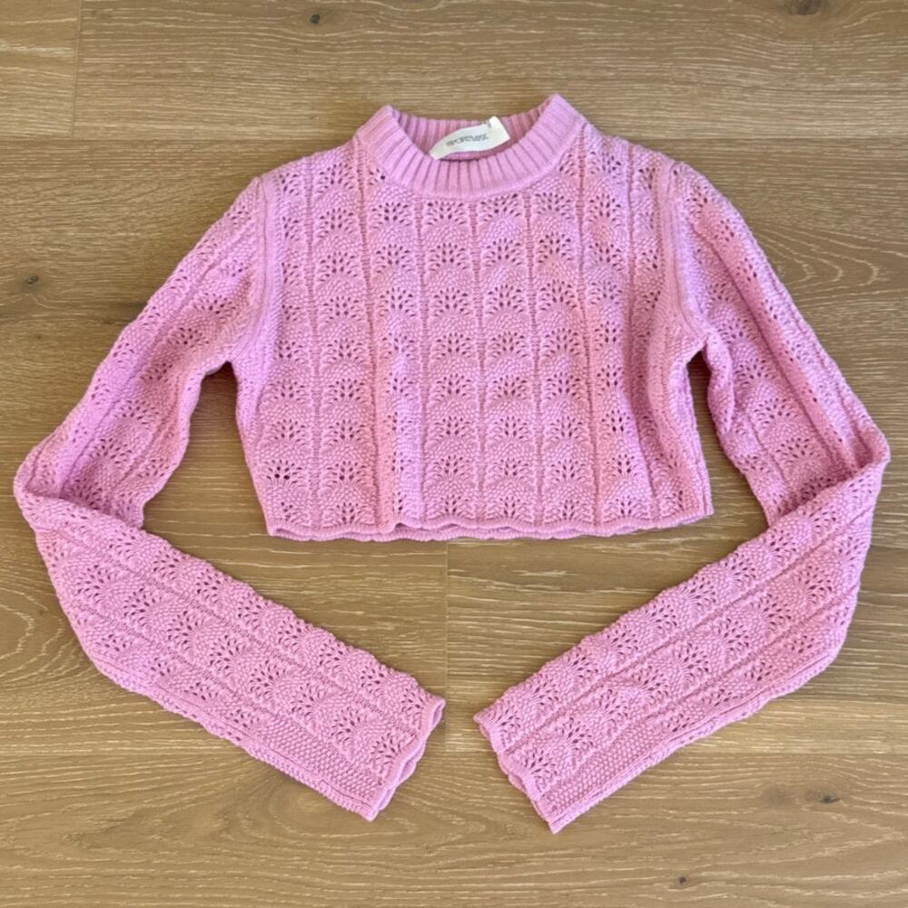 Sportmax Sweater Open Knit Crop Long Sleeve Size Estimated XS Pink